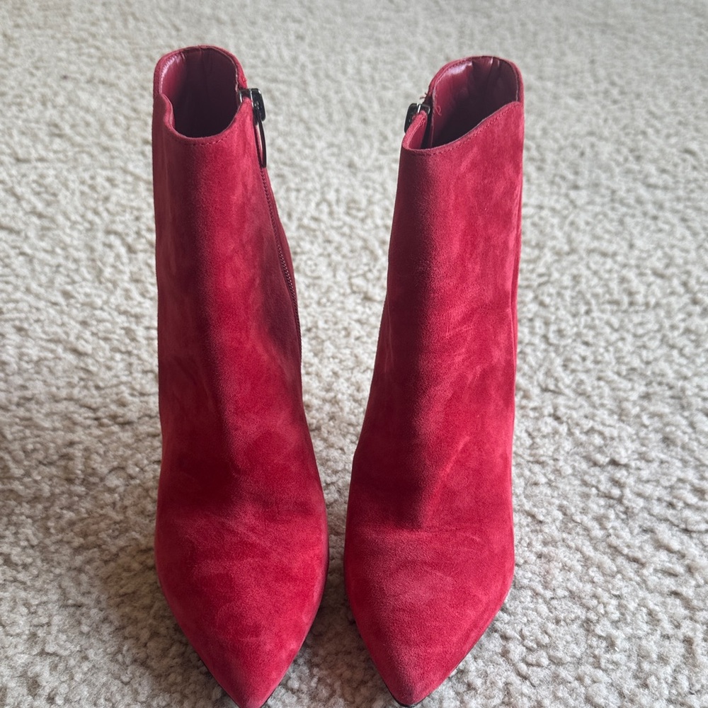 Nine West Vibrant Red Suede Ankle Booties